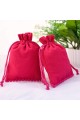 Dark Pink bottom pom pom bags Drawstring Cotton Pouch 