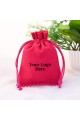 Dark Pink bottom pom pom bags Drawstring Cotton Pouch 