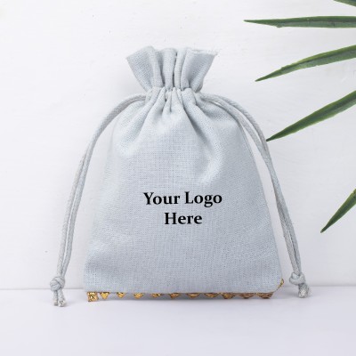 Gray Pack of 25pcs  Bottom Lace Jewelry Potli, Personalized Jewelry Pouch Gift Packaging Bags
