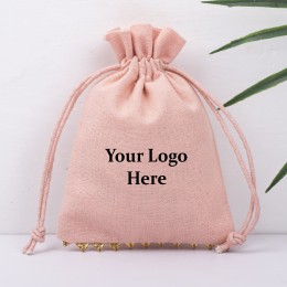 Pack of 25pcs Peach Bottom Lace Jewelry Potli, Personalized Jewelry Packaging Pouches in Wholesale, Gift Packaging Bags