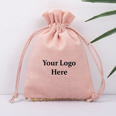 Pack of 25pcs Peach Bottom Lace Jewelry Potli, Personalized Jewelry Packaging Pouches in Wholesale, Gift Packaging Bags