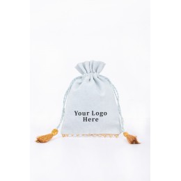 Pack Of 25pcs Light Gray Bottom Lace with Gold Tassel, Personalized Jewelry Potli, Jewelry Packaging Pouches & Bags