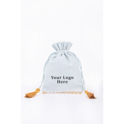 Pack Of 25 Peach Bottom Lace with Gold Tassel Jewelry Pouches, Personalized Jewelry Pouch, Gift Packaging Bags