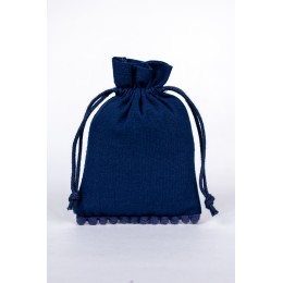 Pack Of 25 Navy Blue Bottom PomPom Jewelry Potli, Personalized Jewelry Pouch, Gift Packaging Bags, Jewelry Pouches in Wholesale