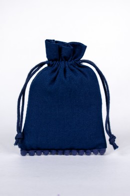 Navy Blue Pack Of 25 Bottom PomPom Jewelry Potli, Personalized Jewelry Pouch Gift Packaging Bags