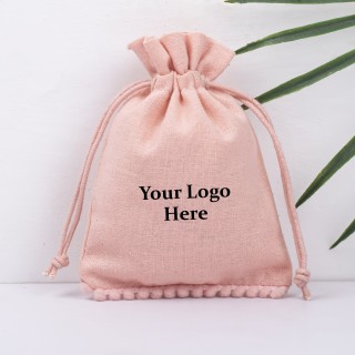 Pack Of 25pcs Peach Bottom PomPom Jewelry Potli, Personalized Jewelry Pouch, Gift Packaging Bags, Storage Bags for Jewelry