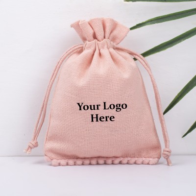 Pack Of 25pcs Peach Bottom PomPom Jewelry Potli, Personalized Jewelry Pouch, Gift Packaging Bags, Storage Bags for Jewelry