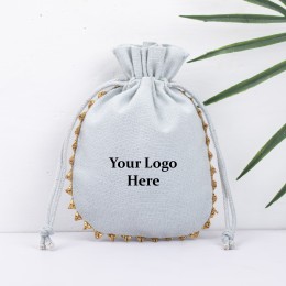 Pack Of 25pcs Light Gray Round Lace Personalized Jewelry Potli, Jewelry Pouches Wholesale, Gift Packaging Bags