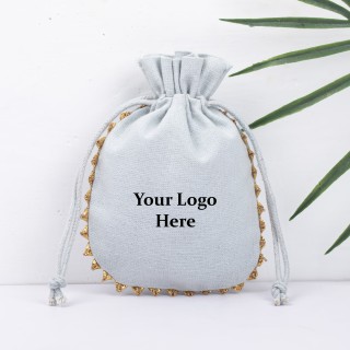 Pack Of 25pcs Light Gray Round Lace Personalized Jewelry Potli, Jewelry Pouches Wholesale, Gift Packaging Bags