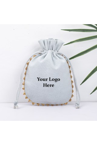 Light Gray Pack of 25pcs Round Lace Jewelry Potli, Personalized Jewelry Pouch Gift Packaging Bags