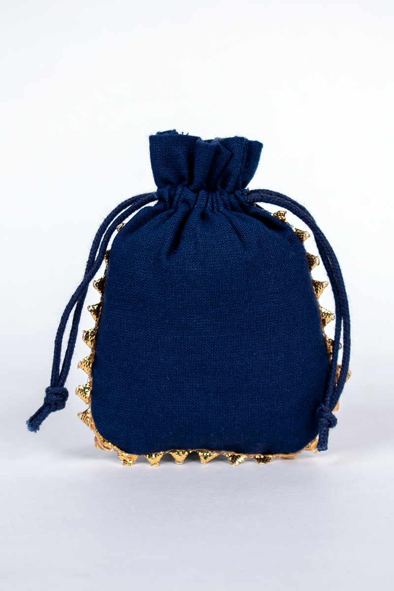 Navy Blue Pack of 25pcs Round Lace Jewelry Potli, Personalized Jewelry Pouch Gift Packaging Bags