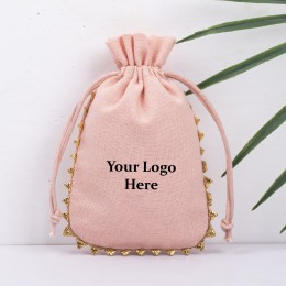 Pack of 25pcs Peach Round Lace Jewelry Potli, Personalized Jewelry Pouch, Gift Packaging Bags