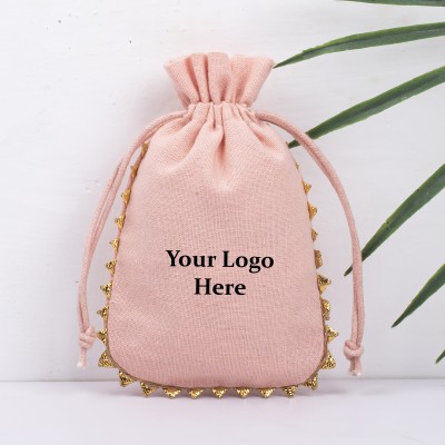 Pack of 25pcs Peach Round Lace Jewelry Potli, Personalized Jewelry Pouch, Gift Packaging Bags