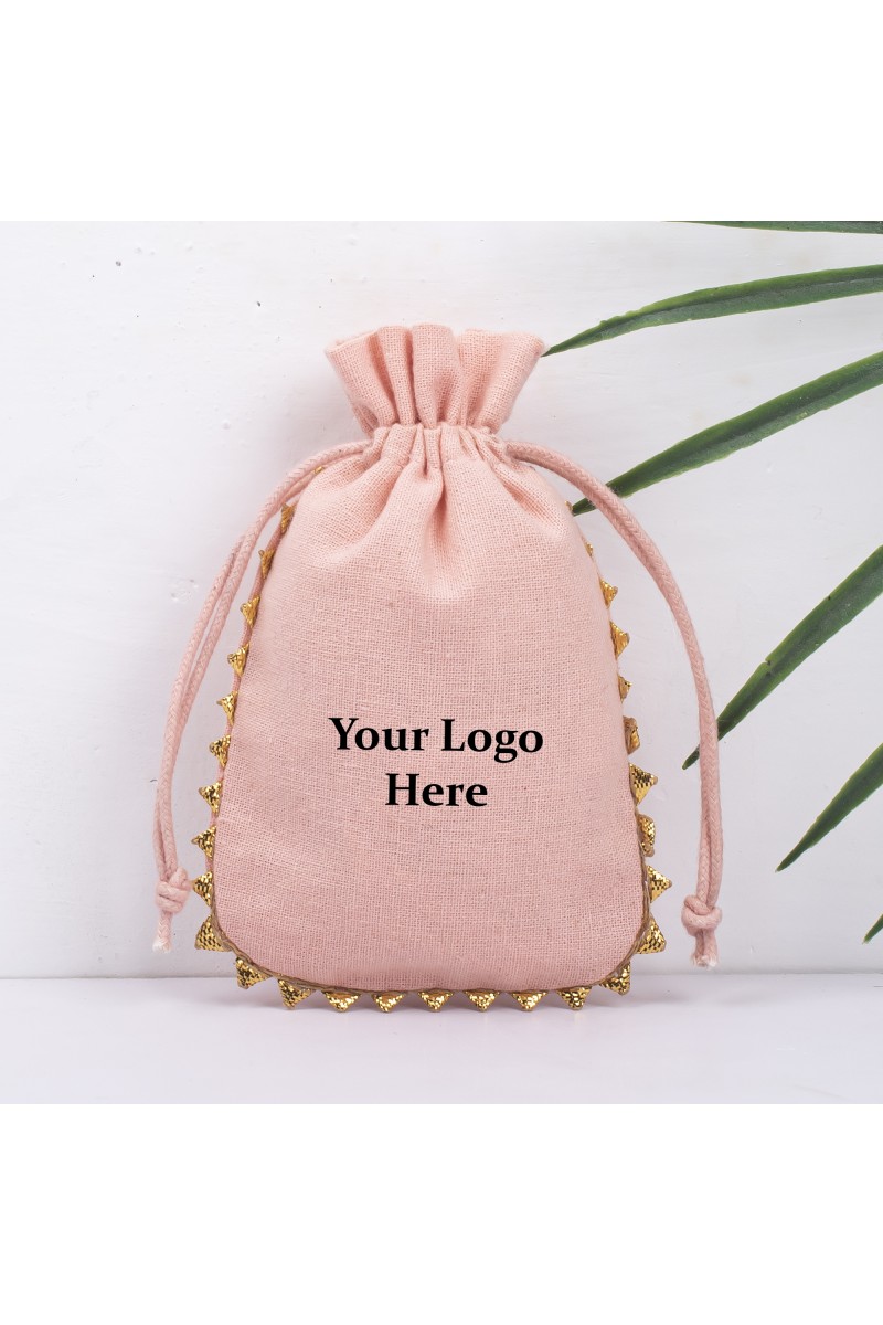 Peach Pack of 25pcs Round Lace Jewelry Potli, Personalized Jewelry Pouch Gift Packaging Bags