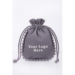 Pack of 25pcs Gray Round PomPom Jewelry Potli, Personalized Jewelry Pouch, Gift Packaging Bags, Jewelry Packaging Pouches