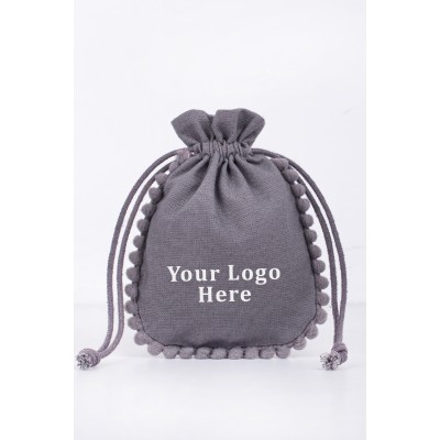 Pack of 25pcs Round PomPom Jewelry Potli, Personalized Jewelry Pouch, Gift Packaging Bags, Designer Bags & Pouches