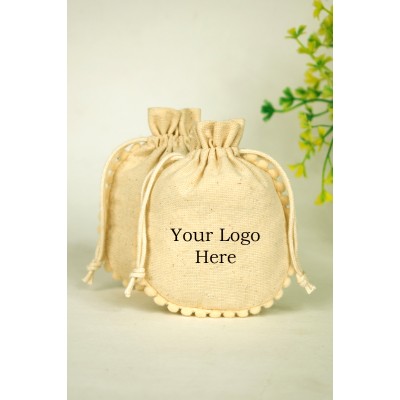 Pack of 25pcs Round PomPom Jewelry Potli, Personalized Jewelry Pouch, Gift Packaging Bags, Designer Bags & Pouches