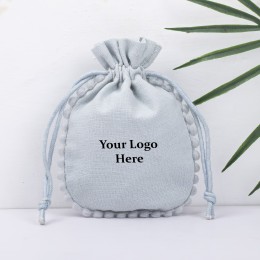 Pack of 25pcs Light Gray Round PomPom Jewelry Potli, Personalized Jewelry Pouch, Gift Packaging Bags, Jewelry Storage Bags
