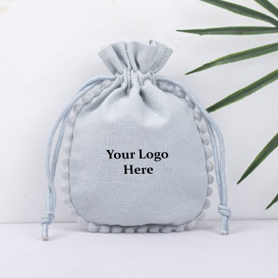 Pack of 25pcs Round PomPom Jewelry Potli, Personalized Jewelry Pouch, Gift Packaging Bags, Designer Bags & Pouches