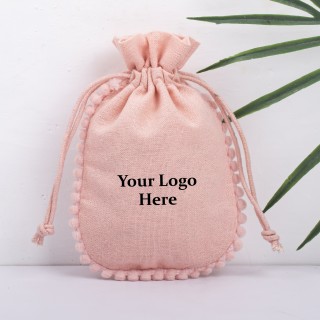 Pack of 25pcs Peach Round PomPom Jewelry Potli, Personalized Jewelry Pouch, Gift Packaging Bags, Jewellery Organiser Pouch in Wholesale