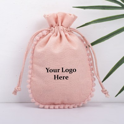 Pack of 25pcs Peach Round PomPom Jewelry Potli, Personalized Jewelry Pouch, Gift Packaging Bags, Jewellery Organiser Pouch in Wholesale