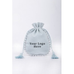 Pack Of 25pcs Light Gray Round PomPom with Tassel Personalized Jewelry Potli, Jewelry Packaging Pouches, Gift Packaging Bags