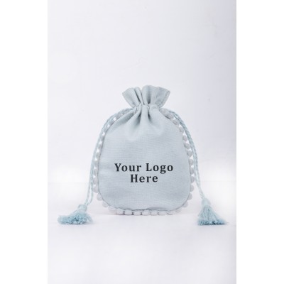 Pack Of 25pcs Light Gray Round PomPom with Tassel Personalized Jewelry Potli, Jewelry Packaging Pouches, Gift Packaging Bags