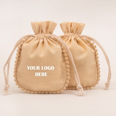 Pack of 25pcs Round PomPom Jewelry Potli, Personalized Jewelry Pouch, Gift Packaging Bags, Designer Bags & Pouches