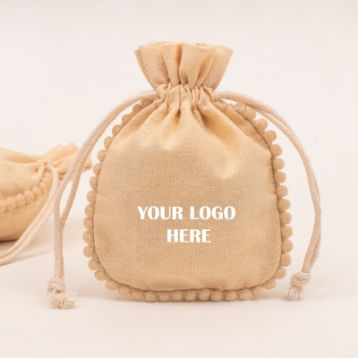 Pack of 25pcs Round PomPom Jewelry Potli, Personalized Jewelry Pouch, Gift Packaging Bags, Designer Bags & Pouches
