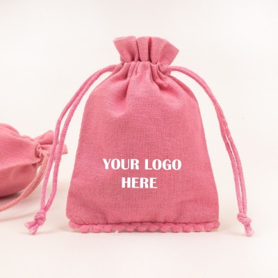 Pack of 25pcs Light Pink Bottom PomPom Jewelry Potli, Personalized Jewelry Pouch, Gift Packaging Bags, Jewelry Packaging Pouches