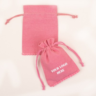 Pack of 25pcs Light Pink Bottom PomPom Jewelry Potli, Personalized Jewelry Pouch, Gift Packaging Bags, Jewelry Packaging Pouches