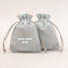 Pack Of 25pcs Light Gray Bottom PomPom Jewelry Potli, Personalized Jewelry Pouch, Gift Packaging Bags, Storage Bags for Jewelry