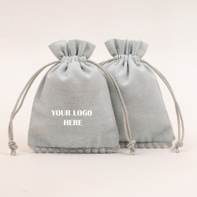 Pack Of 25pcs Light Gray Bottom PomPom Jewelry Potli, Personalized Jewelry Pouch, Gift Packaging Bags, Storage Bags for Jewelry