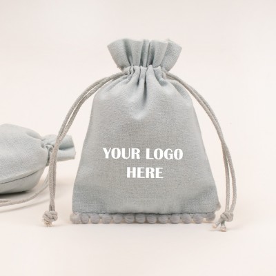 Pack Of 25pcs Light Gray Bottom PomPom Jewelry Potli, Personalized Jewelry Pouch, Gift Packaging Bags, Storage Bags for Jewelry