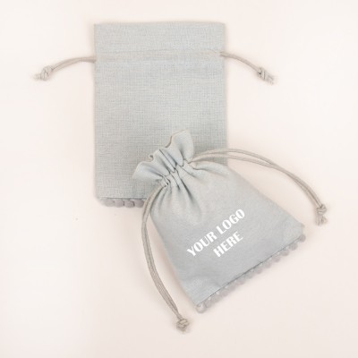 Pack Of 25pcs Light Gray Bottom PomPom Jewelry Potli, Personalized Jewelry Pouch, Gift Packaging Bags, Storage Bags for Jewelry