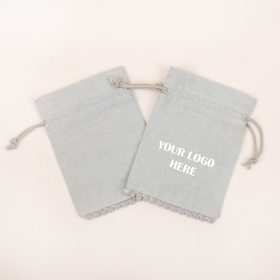 Pack Of 25pcs Light Gray Bottom PomPom Jewelry Potli, Personalized Jewelry Pouch, Gift Packaging Bags, Storage Bags for Jewelry