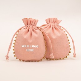 Pack Of 25 Peach Round Lace with Gold Tassel Jewelry Potli, Personalized Jewelry Pouches, Gift Packaging Bags