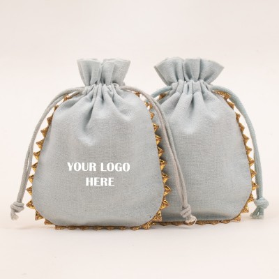 Pack Of 25pcs Light Gray Round Lace Personalized Jewelry Potli, Jewelry Pouches Wholesale, Gift Packaging Bags