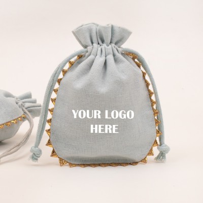 Pack Of 25pcs Light Gray Round Lace Personalized Jewelry Potli, Jewelry Pouches Wholesale, Gift Packaging Bags