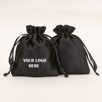 Pack of 25pcs Black Satin Jewelry Potli, Personalized Jewelry Pouch, Gift Packaging Bags, Satin Bags & Pouch
