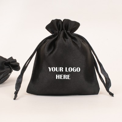 Pack of 25pcs Black Satin Jewelry Potli, Personalized Jewelry Pouch, Gift Packaging Bags, Satin Bags & Pouch