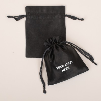 Pack of 25pcs Black Satin Jewelry Potli, Personalized Jewelry Pouch, Gift Packaging Bags, Satin Bags & Pouch