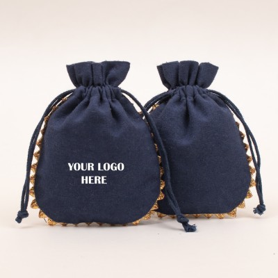 Pack of 25pcs Navy Blue Round Lace Jewelry Potli, Personalized Jewelry Pouch, Gift Packaging Bags, Designer Jewelry Bags