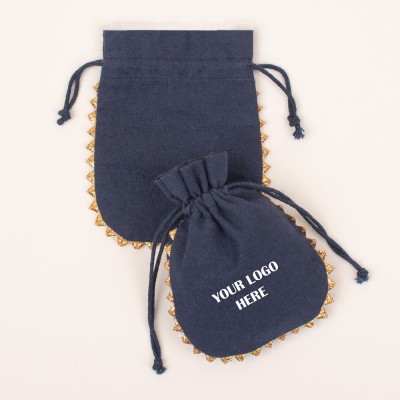 Pack of 25pcs Navy Blue Round Lace Jewelry Potli, Personalized Jewelry Pouch, Gift Packaging Bags, Designer Jewelry Bags