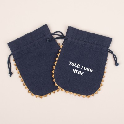 Pack of 25pcs Navy Blue Round Lace Jewelry Potli, Personalized Jewelry Pouch, Gift Packaging Bags, Designer Jewelry Bags
