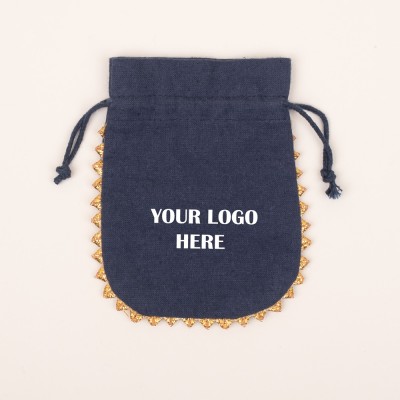 Pack of 25pcs Navy Blue Round Lace Jewelry Potli, Personalized Jewelry Pouch, Gift Packaging Bags, Designer Jewelry Bags