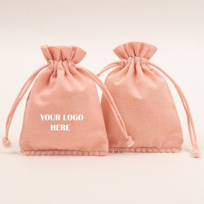 Pack Of 25 Peach Bottom Lace with Gold Tassel Jewelry Pouches, Personalized Jewelry Pouch, Gift Packaging Bags