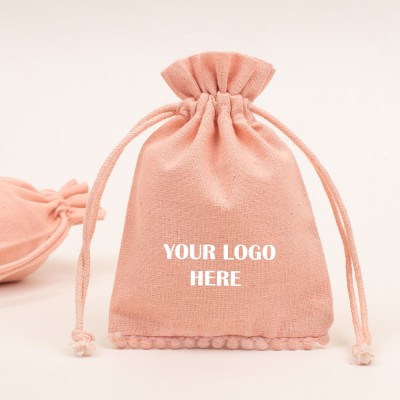 Pack Of 25 Peach Bottom Lace with Gold Tassel Jewelry Pouches, Personalized Jewelry Pouch, Gift Packaging Bags