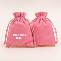 Pack of 25pcs Light Pink Bottom Lace Jewelry Potli, Personalized Jewelry Pouch, Gift Packaging Bags, Jewelry Storage Bags