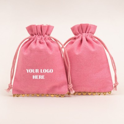 Pack of 25pcs Light Pink Bottom Lace Jewelry Potli, Personalized Jewelry Pouch, Gift Packaging Bags, Jewelry Storage Bags